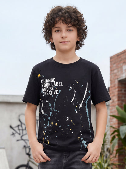 Boys' Black Graphic Printed T-Shirt | Creative Splash Design