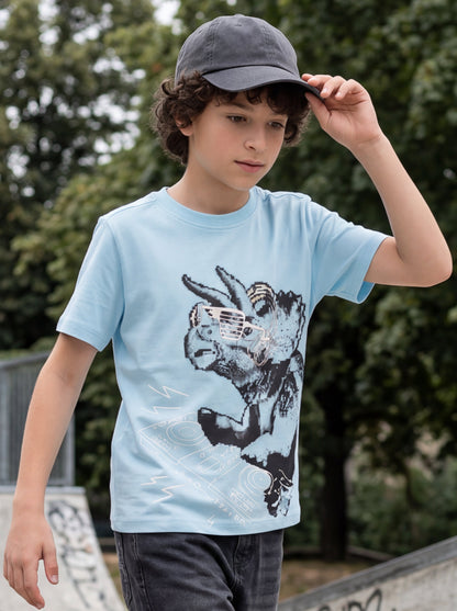 Kids' Light Blue Graphic Print T-Shirt | DJ Character Design