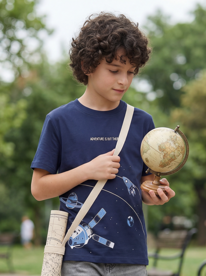 Kids' Navy Blue Space Graphic Printed T-Shirt | Casual Everyday Wear