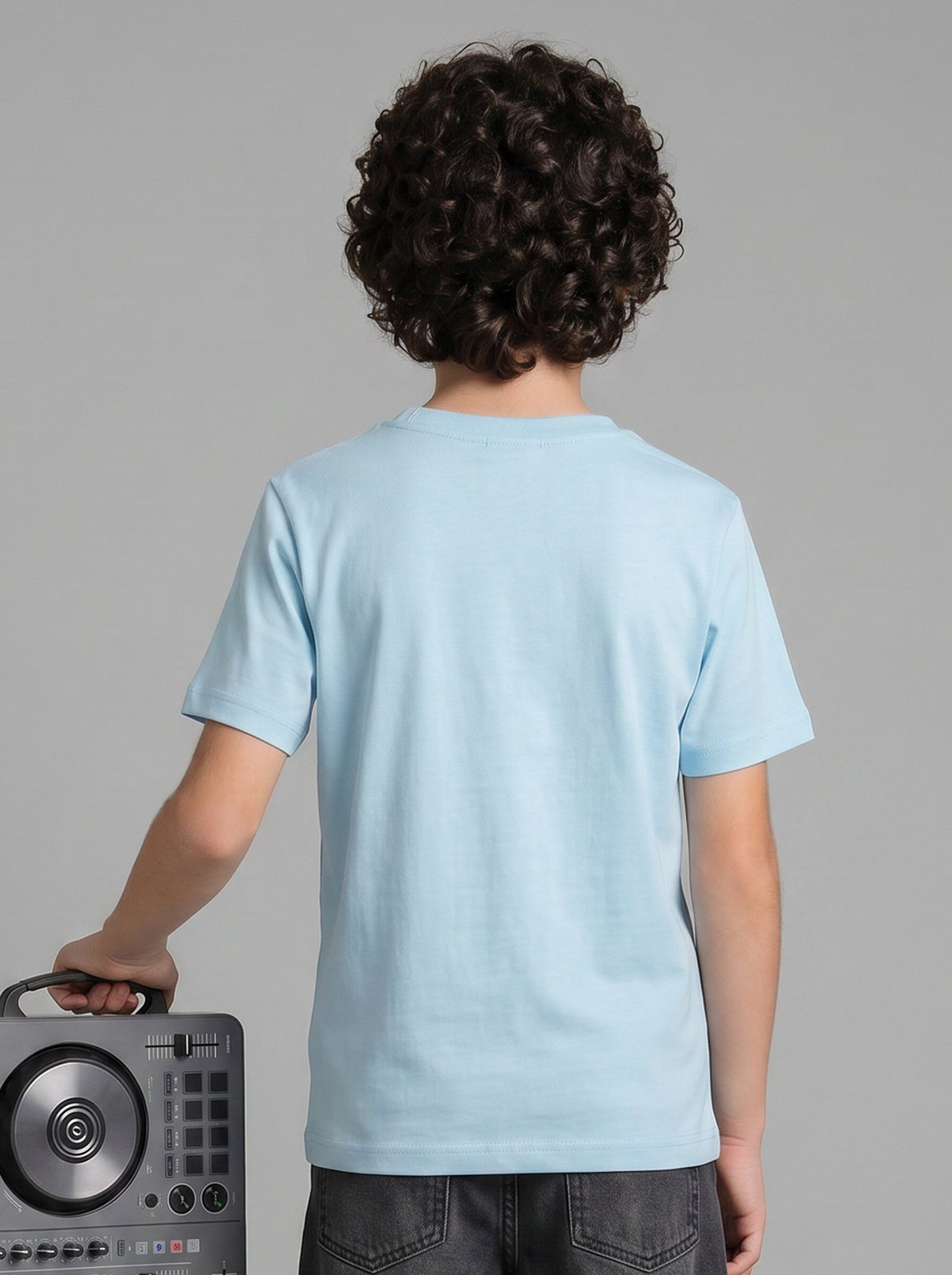 Kids' Light Blue Graphic Print T-Shirt | DJ Character Design
