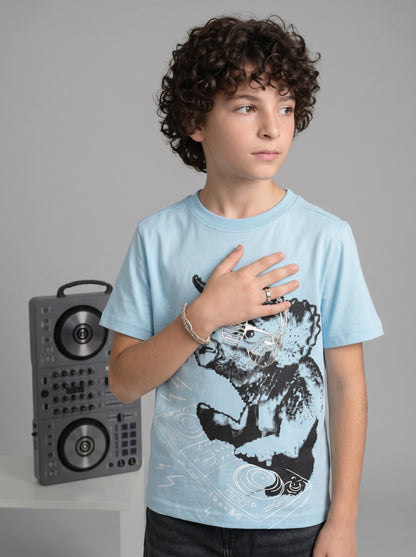 Kids' Light Blue Graphic Print T-Shirt | DJ Character Design