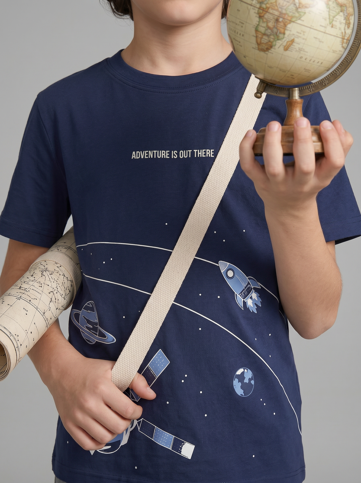 Kids' Navy Blue Space Graphic Printed T-Shirt | Casual Everyday Wear