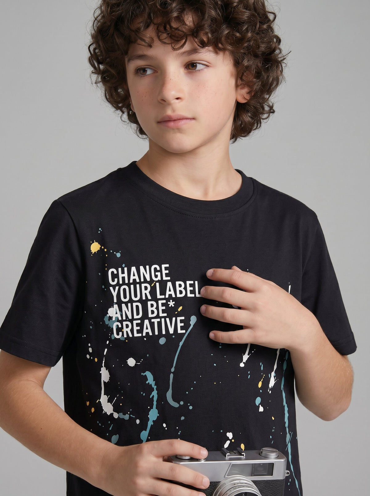 Boys' Black Graphic Printed T-Shirt | Creative Splash Design