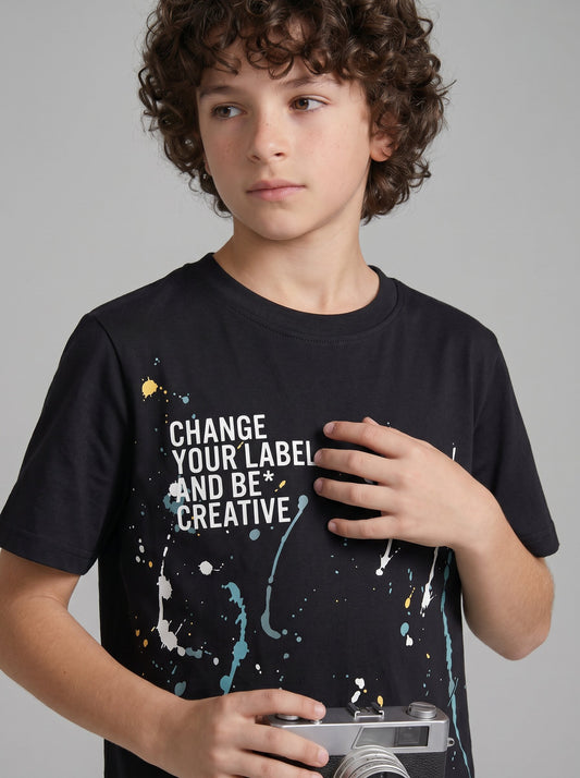 Boys' Black Graphic Printed T-Shirt | Creative Splash Design