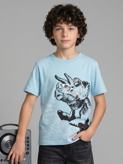 Kids' Light Blue Graphic Print T-Shirt | DJ Character Design