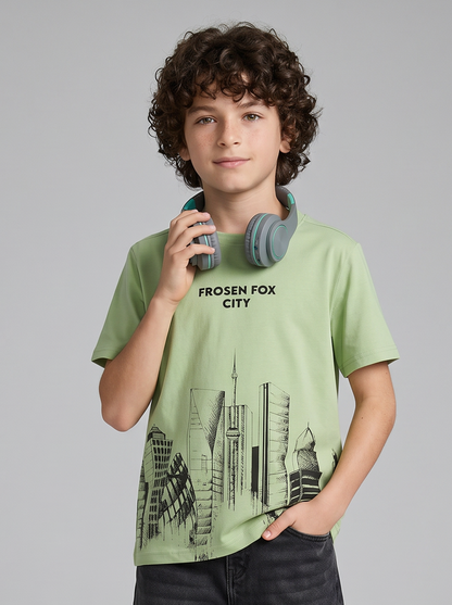 Kids' Light Green Graphic Printed T-Shirt | Casual Everyday Wear