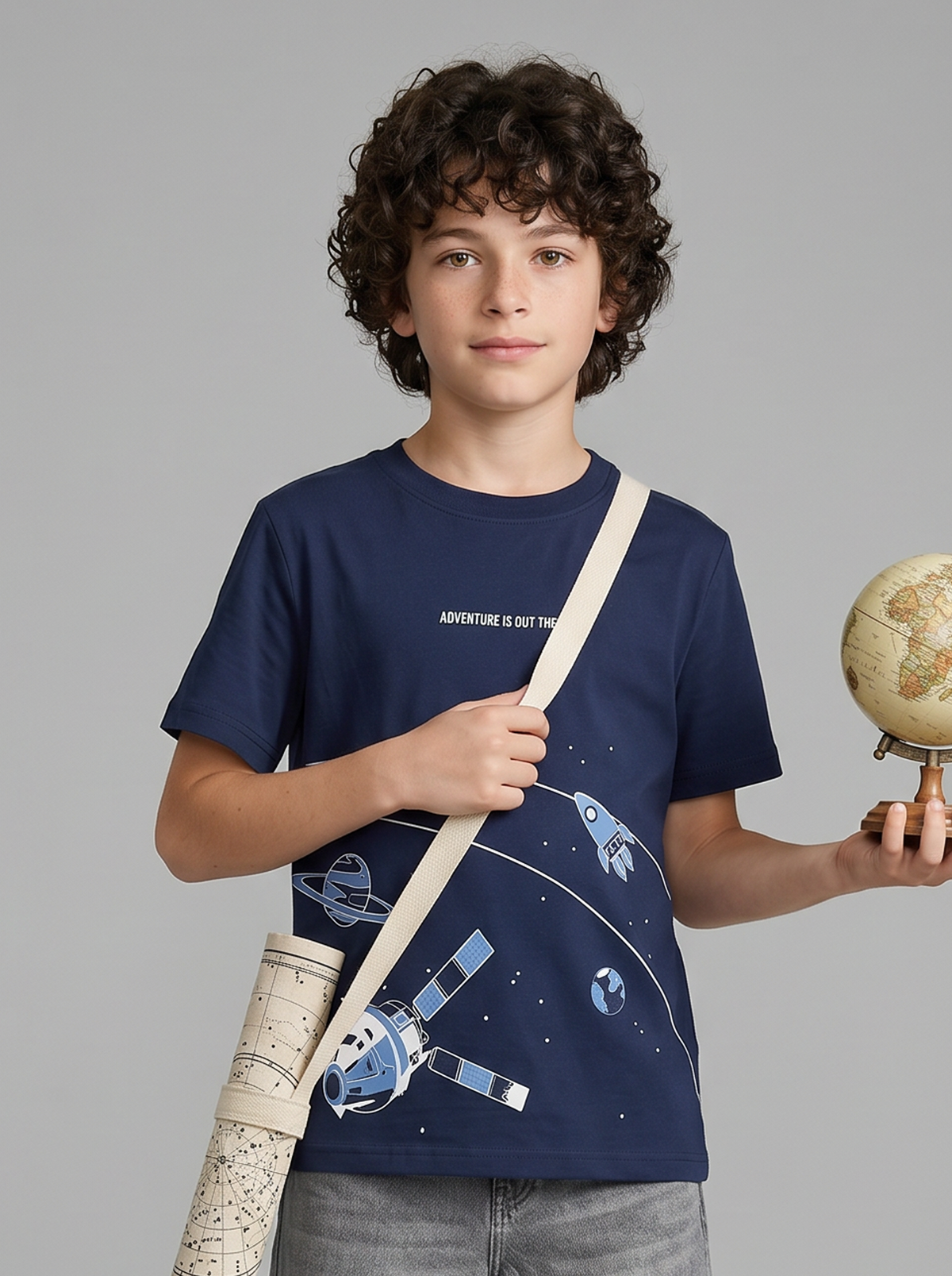 Kids' Navy Blue Space Graphic Printed T-Shirt | Casual Everyday Wear