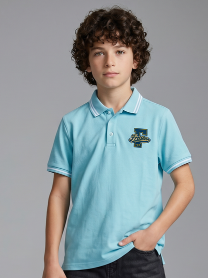 Kids' Light Blue Polo T-Shirt with Logo Print | Casual Everyday Wear