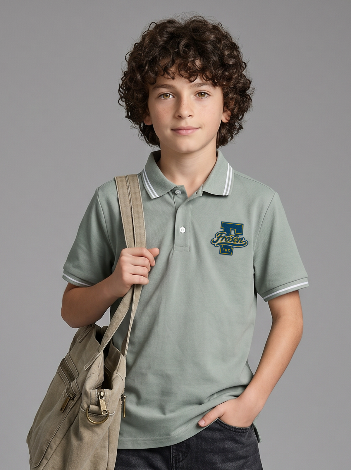 Kids' Grey Polo T-Shirt with Logo Print | Casual Everyday Wear
