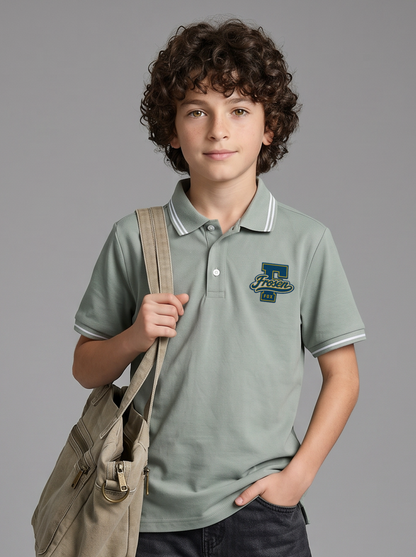 Kids' Grey Polo T-Shirt with Logo Print | Casual Everyday Wear