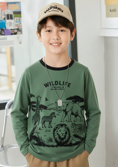 Boys Wildlife Graphic Print Long Sleeve T-Shirt