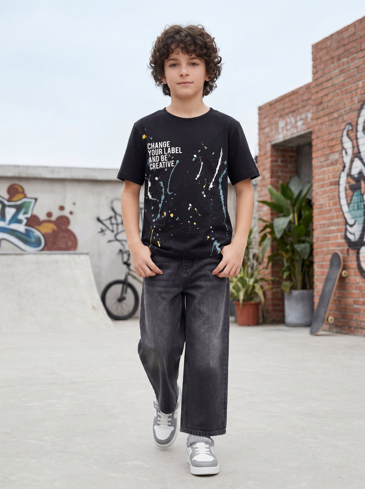 Boys' Black Graphic Printed T-Shirt | Creative Splash Design