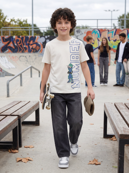 Kids' Cream Graphic Printed T-Shirt | Casual Everyday Wear