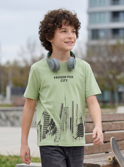 Kids' Light Green Graphic Printed T-Shirt | Casual Everyday Wear