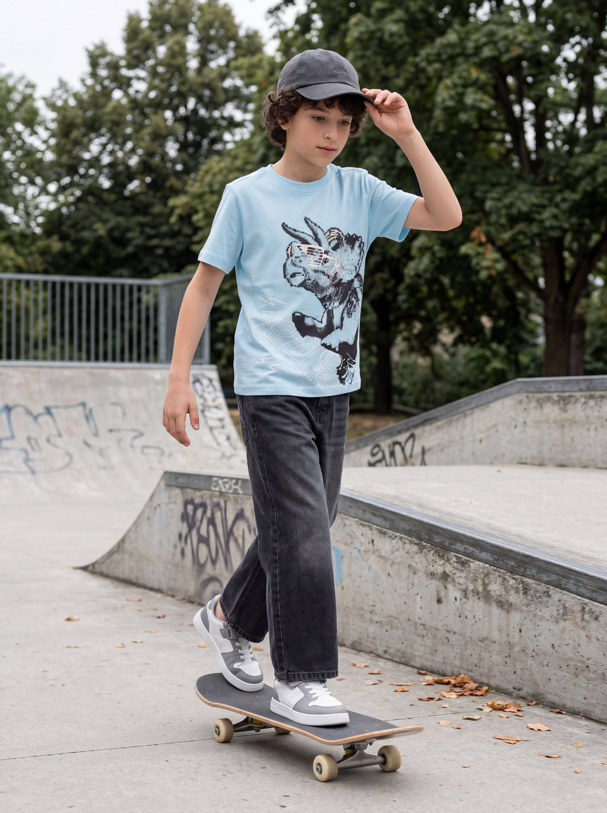 Kids' Light Blue Graphic Print T-Shirt | DJ Character Design