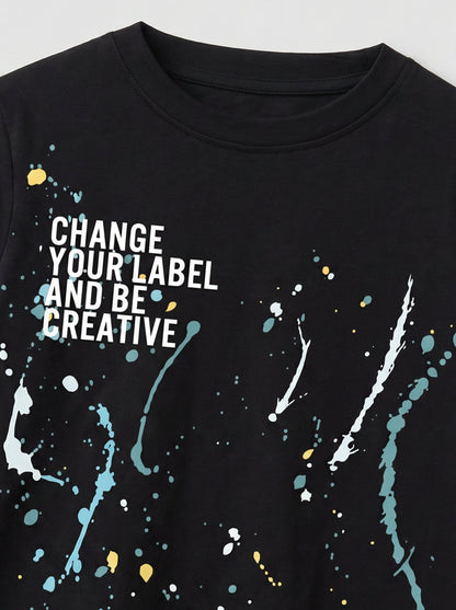 Boys' Black Graphic Printed T-Shirt | Creative Splash Design