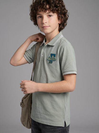 Kids' Grey Polo T-Shirt with Logo Print | Casual Everyday Wear