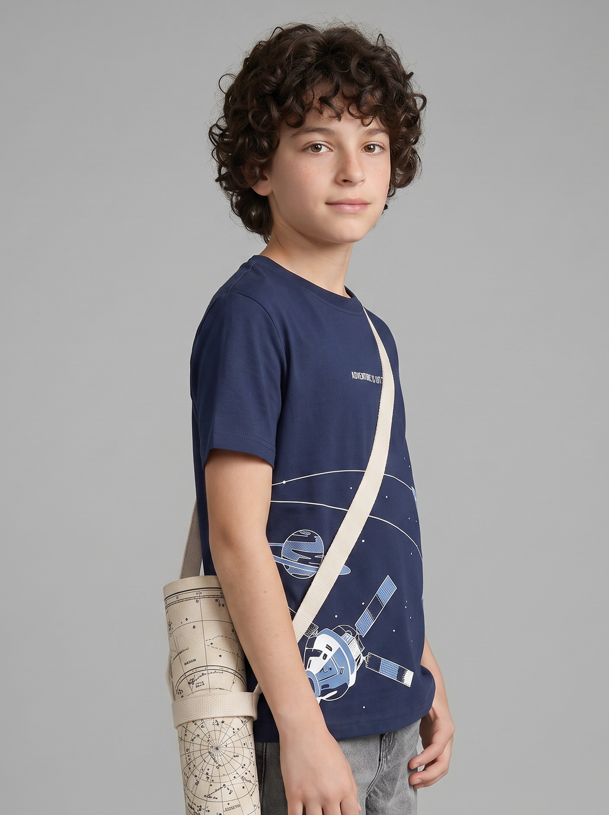 Kids' Navy Blue Space Graphic Printed T-Shirt | Casual Everyday Wear