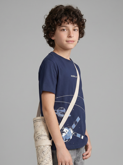 Kids' Navy Blue Space Graphic Printed T-Shirt | Casual Everyday Wear