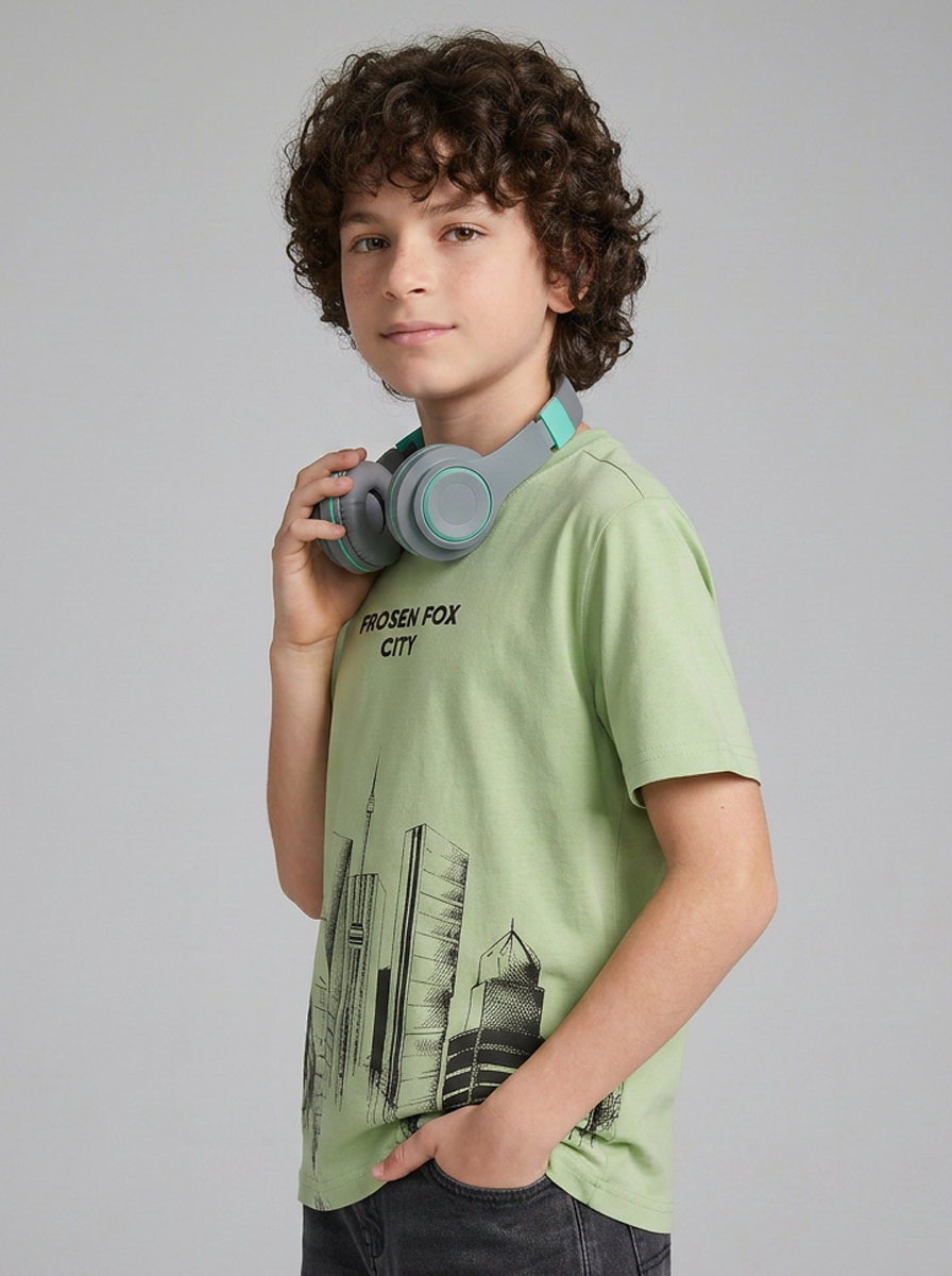 Kids' Light Green Graphic Printed T-Shirt | Casual Everyday Wear