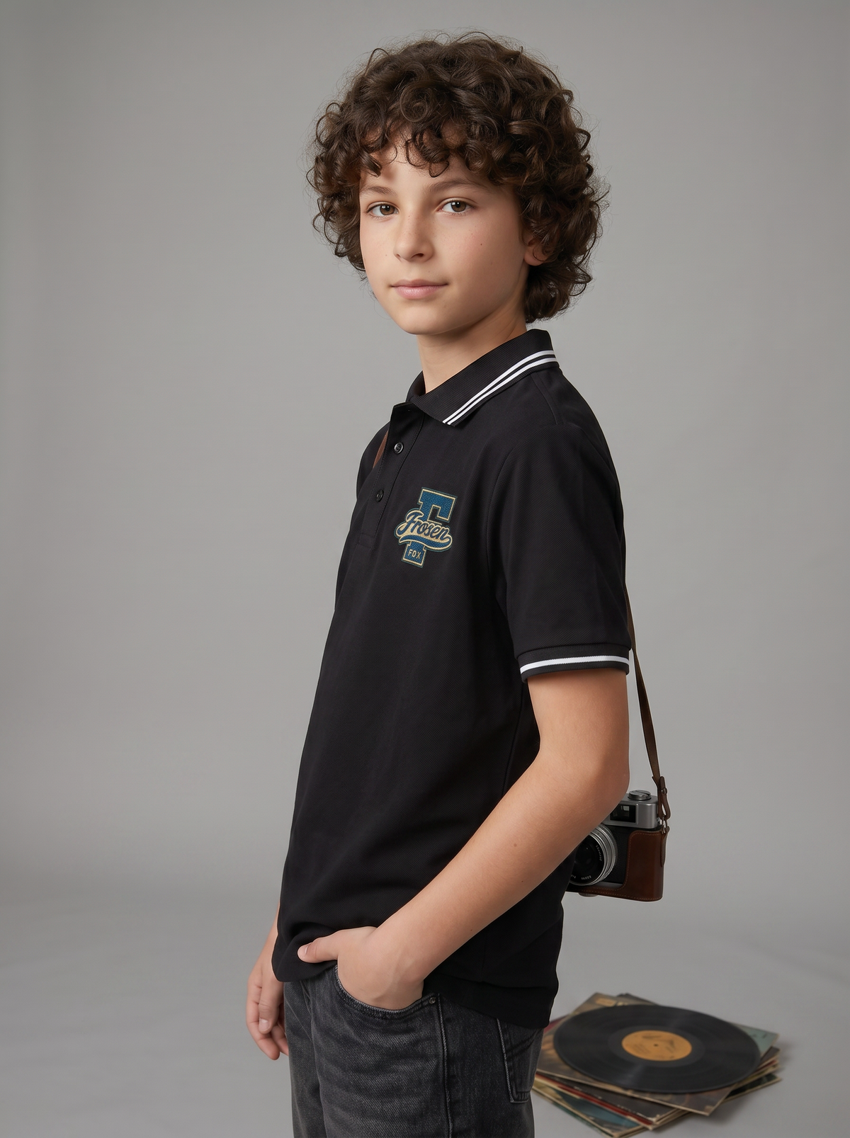 Kids' Black Polo T-Shirt with Logo Print | Casual Everyday Wear