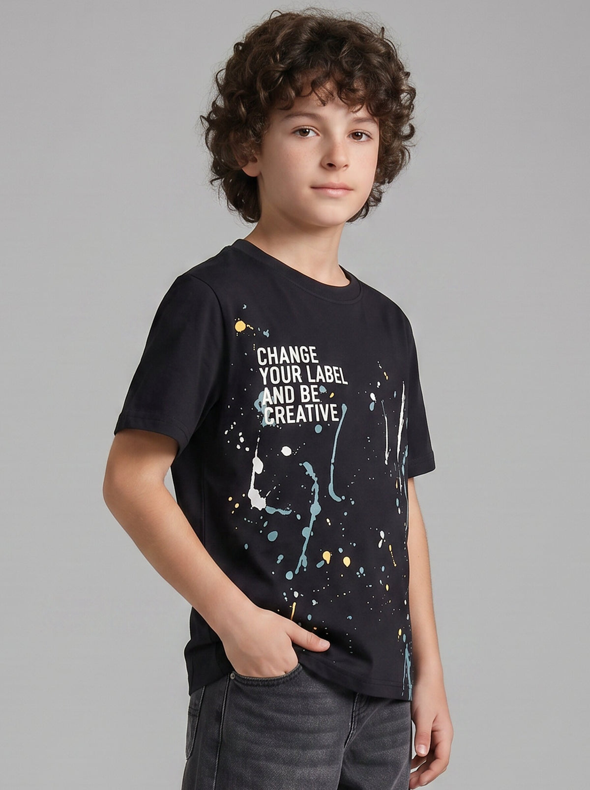 Boys' Black Graphic Printed T-Shirt | Creative Splash Design