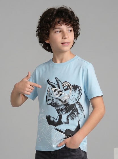 Kids' Light Blue Graphic Print T-Shirt | DJ Character Design