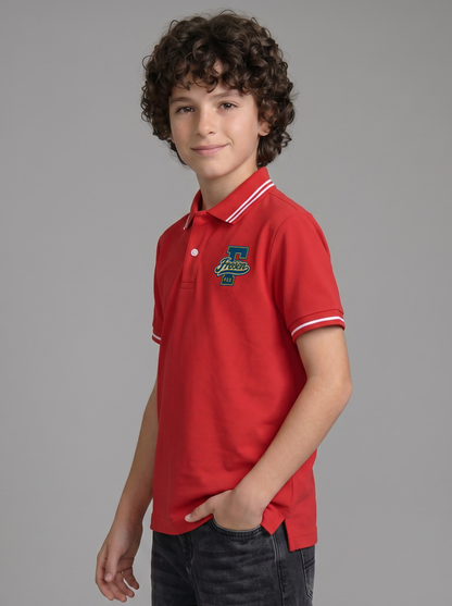 Kids' Red Solid Polo T-Shirt | Casual Everyday Wear