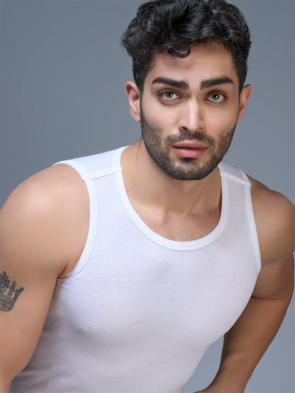Men’s White Cotton Vest – Slim Fit Sleeveless Sports &amp; Gym Vest