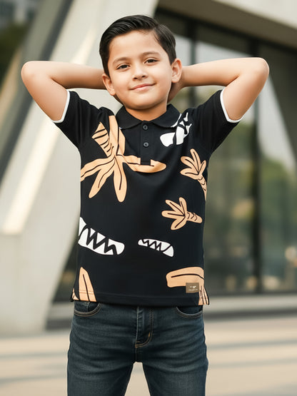 Self Design Pure Cotton Boys Polo Tee