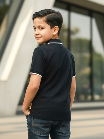 Self Design Pure Cotton Boys Polo Tee