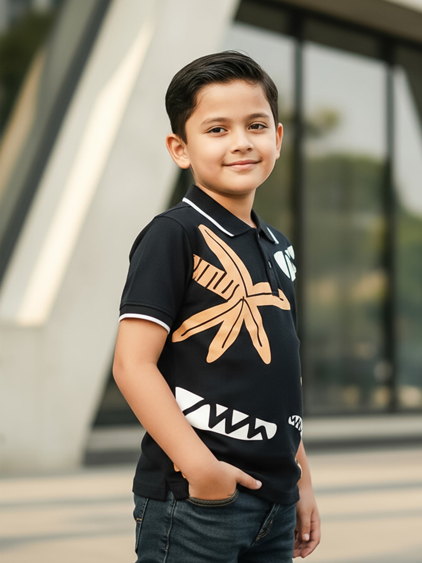 Self Design Pure Cotton Boys Polo Tee