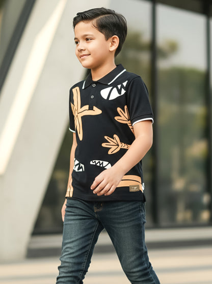 Self Design Pure Cotton Boys Polo Tee