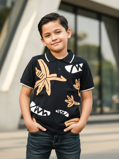 Self Design Pure Cotton Boys Polo Tee