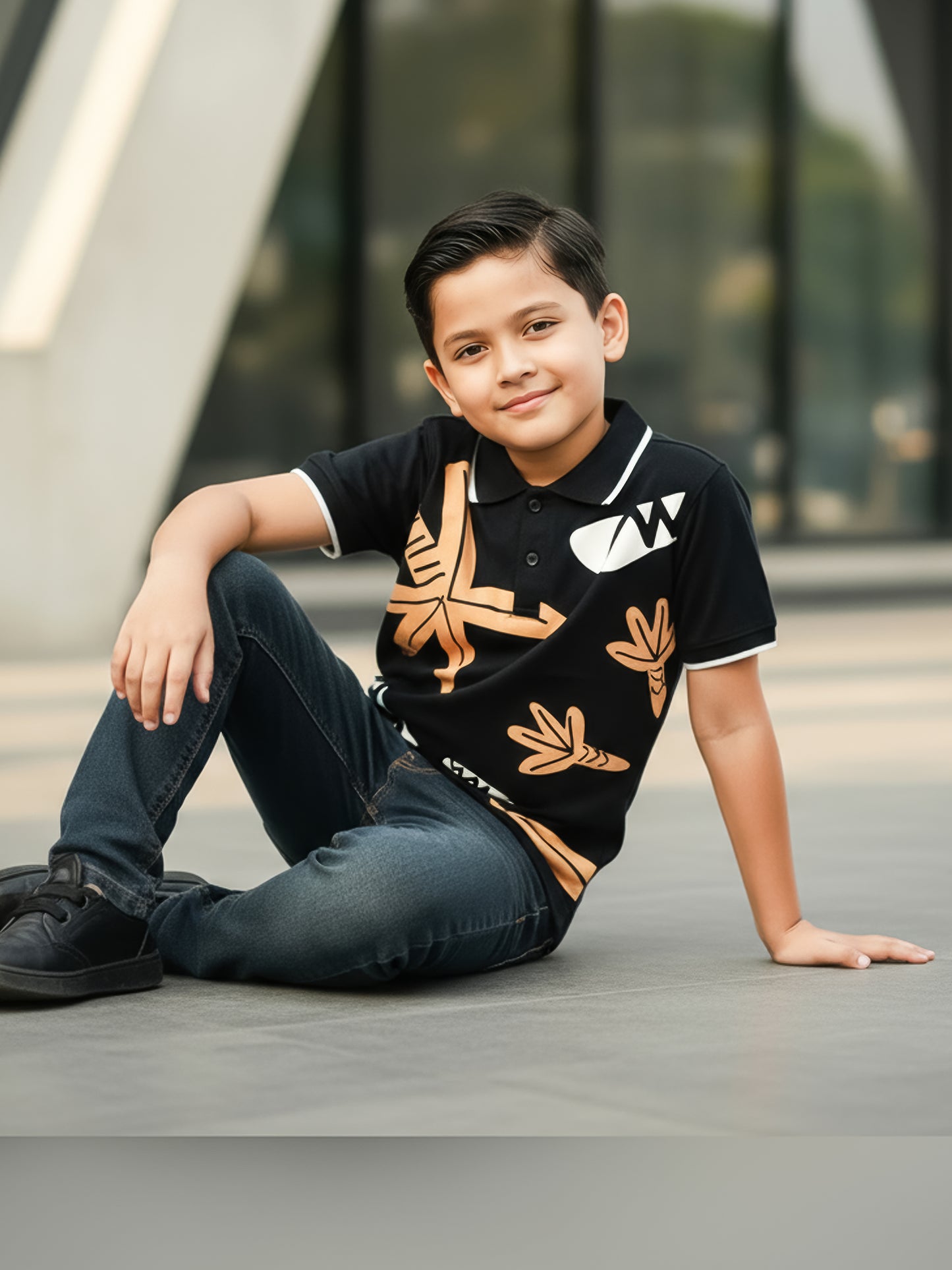 Self Design Pure Cotton Boys Polo Tee