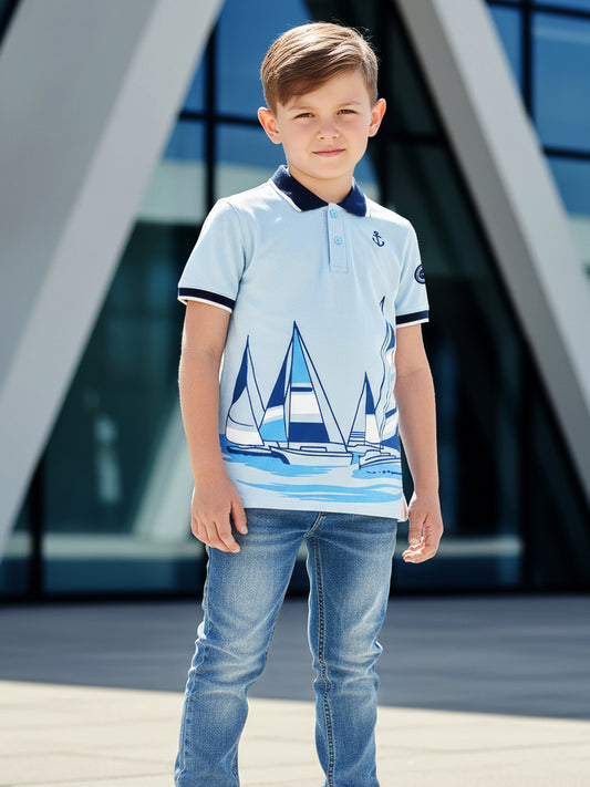 Self Design Pure Cotton Boys Polo Tee