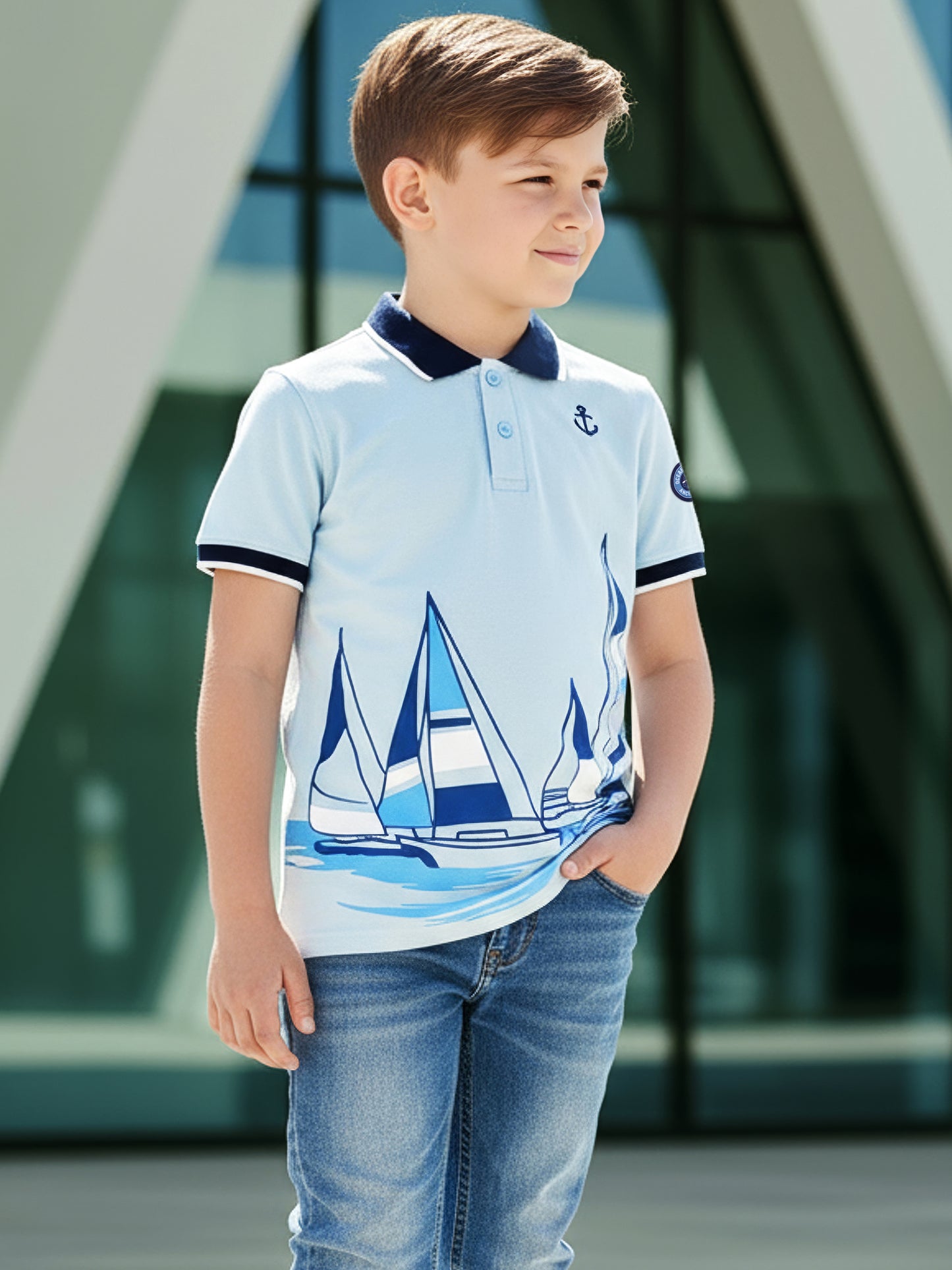 Self Design Pure Cotton Boys Polo Tee