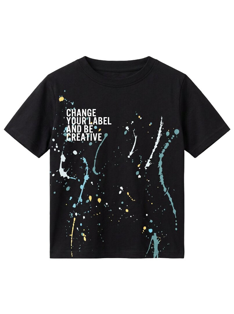 Boys' Black Graphic Printed T-Shirt | Creative Splash Design