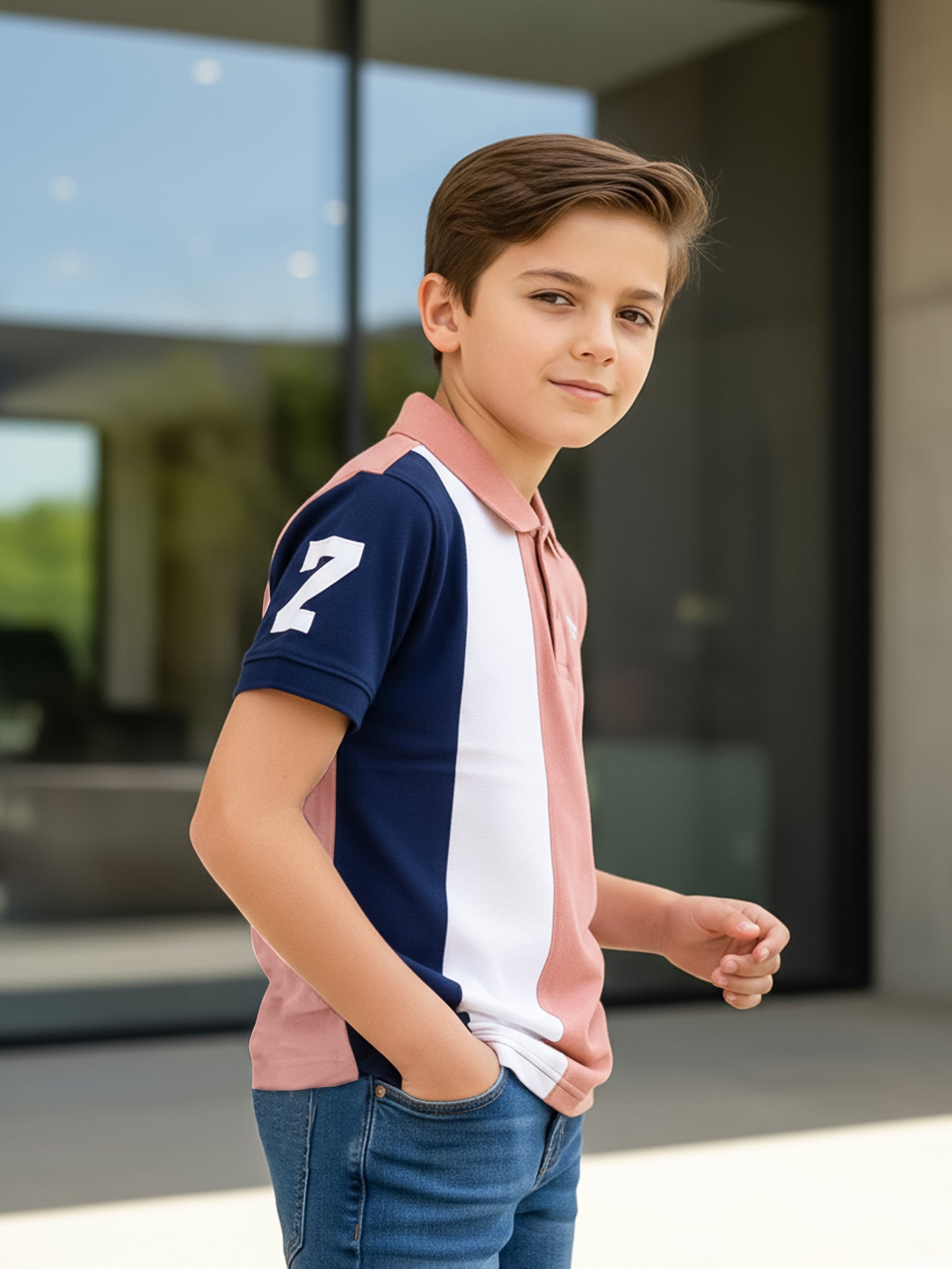 Self Design Pure Cotton Boys Polo Tee