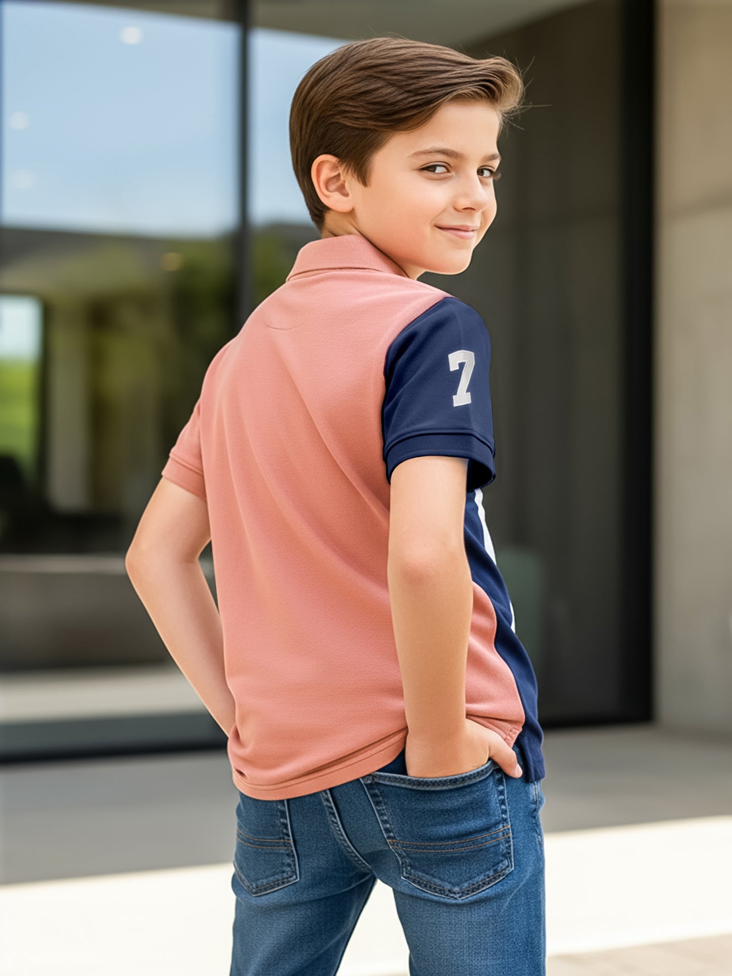 Self Design Pure Cotton Boys Polo Tee