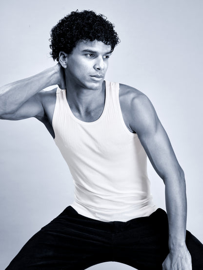 Men’s White Ribbed Cotton Tank Top – Slim Fit Sleeveless Vest for Everyday Comfort