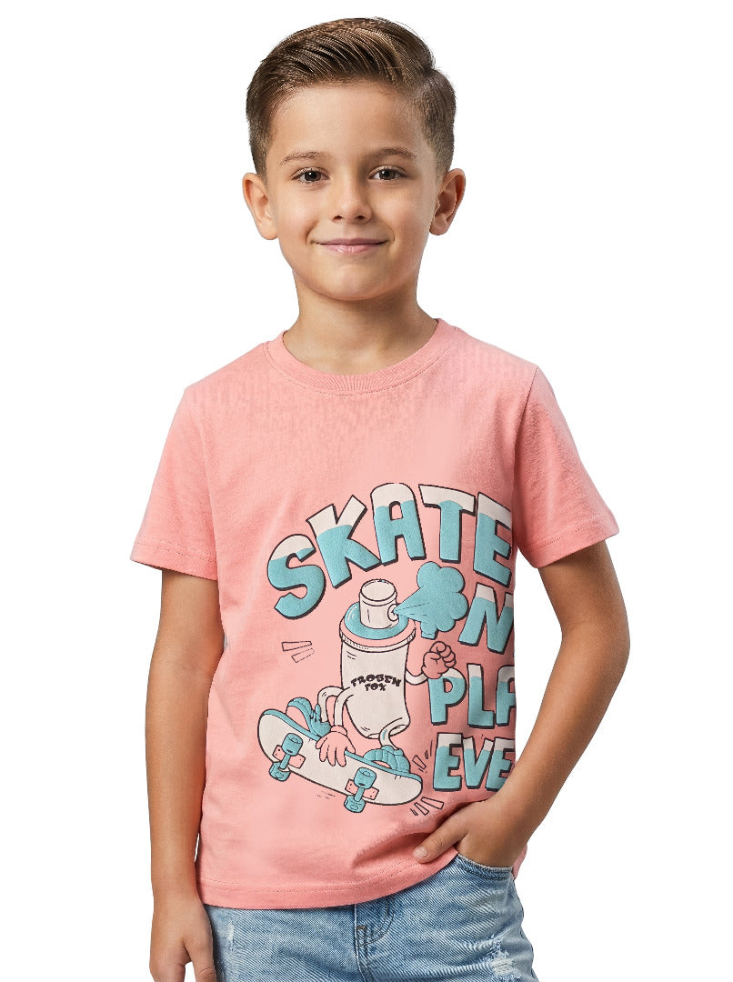 Kids' Pink Skateboard Graphic Printed T-Shirt | Casual Everyday Wear