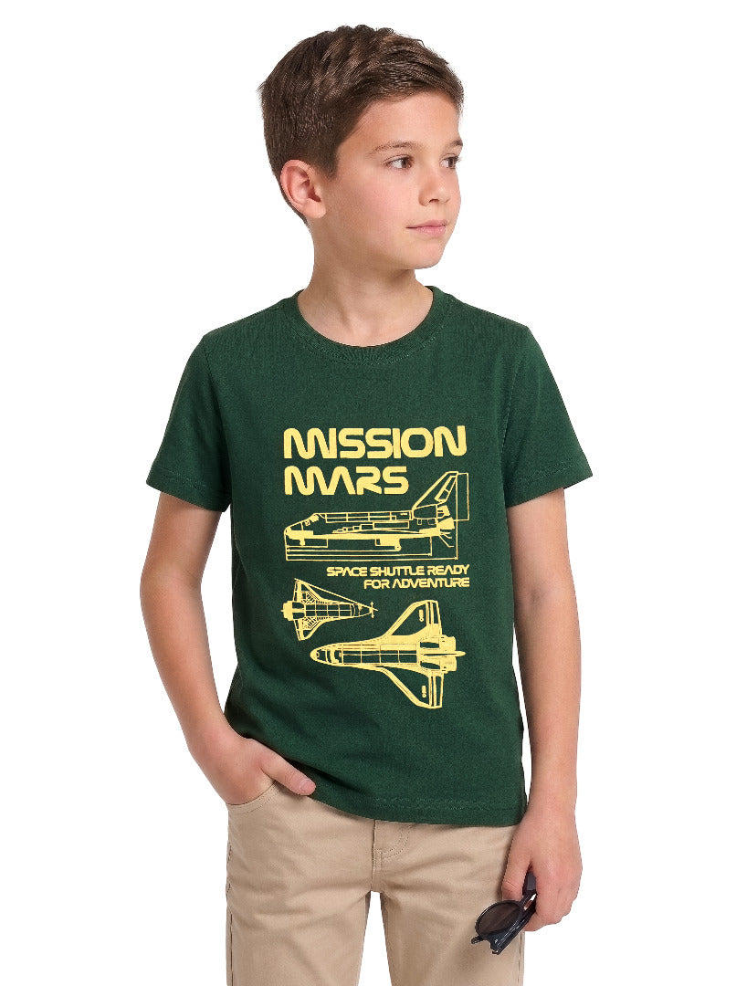 Kids' Dark Green Space Shuttle Graphic Printed T-Shirt | Casual Everyday Wea