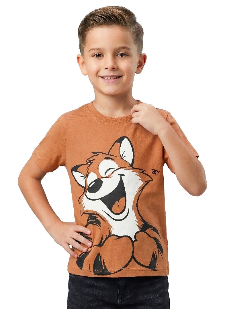 Kids' Brown Fox Graphic Printed T-Shirt | Fun Casual Everyday Wear