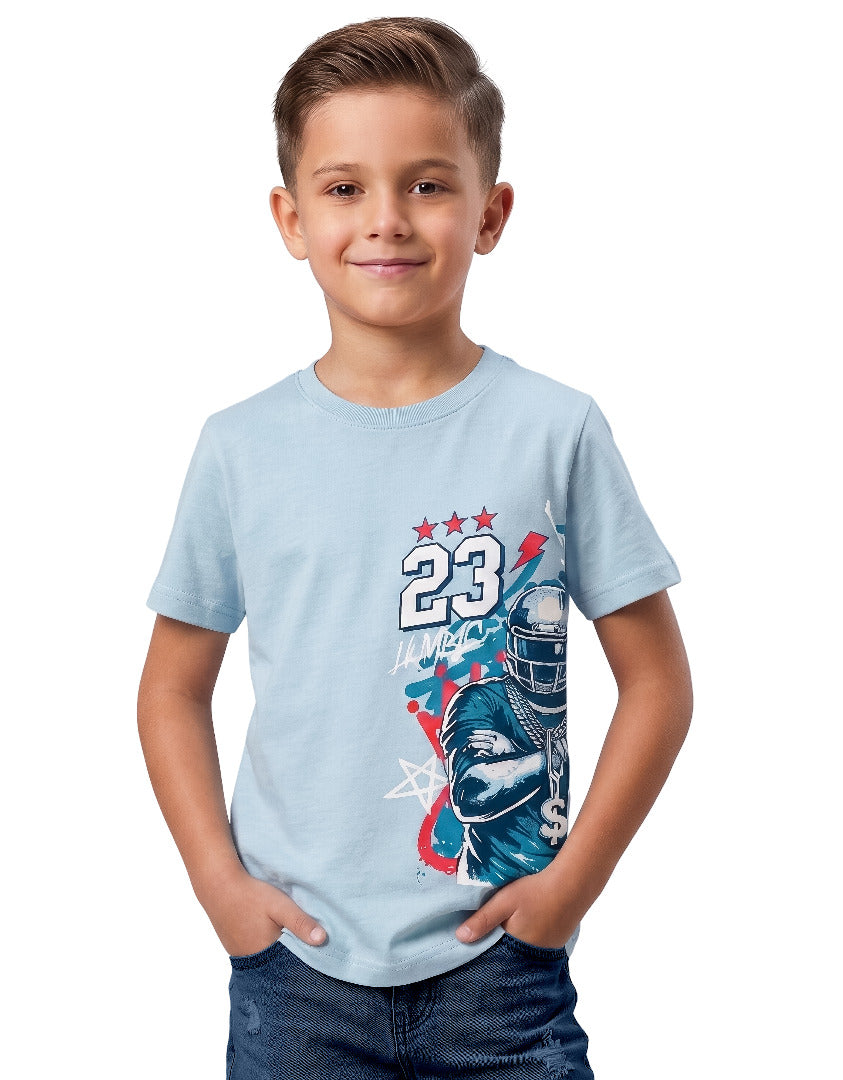 Kids' Light Blue American Football Graphic Printed T-Shirt | Casual Everyday Wear