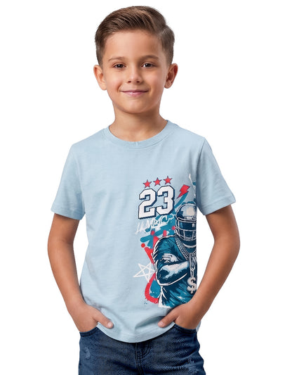 Kids' Light Blue American Football Graphic Printed T-Shirt | Casual Everyday Wear