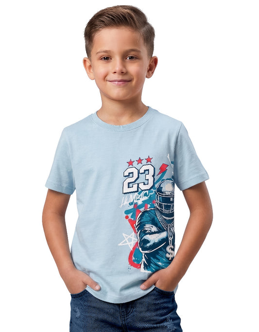 Kids' Light Blue American Football Graphic Printed T-Shirt | Casual Everyday Wear