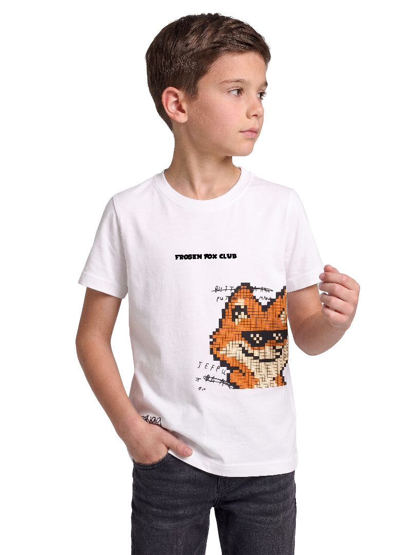 Kids' White Fox Graphic Printed T-Shirt | Cool Casual Everyday Wear