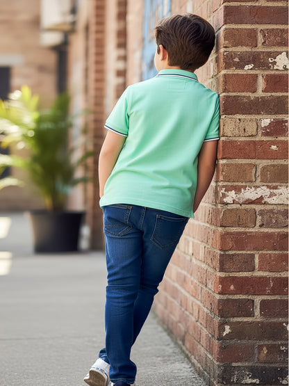 Self Design Pure Cotton Boys Polo Tee