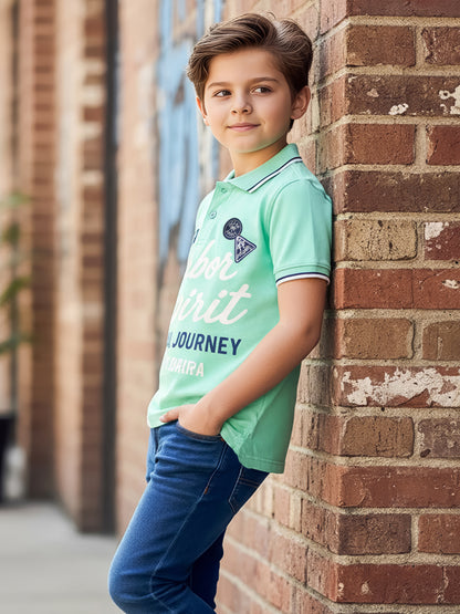 Self Design Pure Cotton Boys Polo Tee